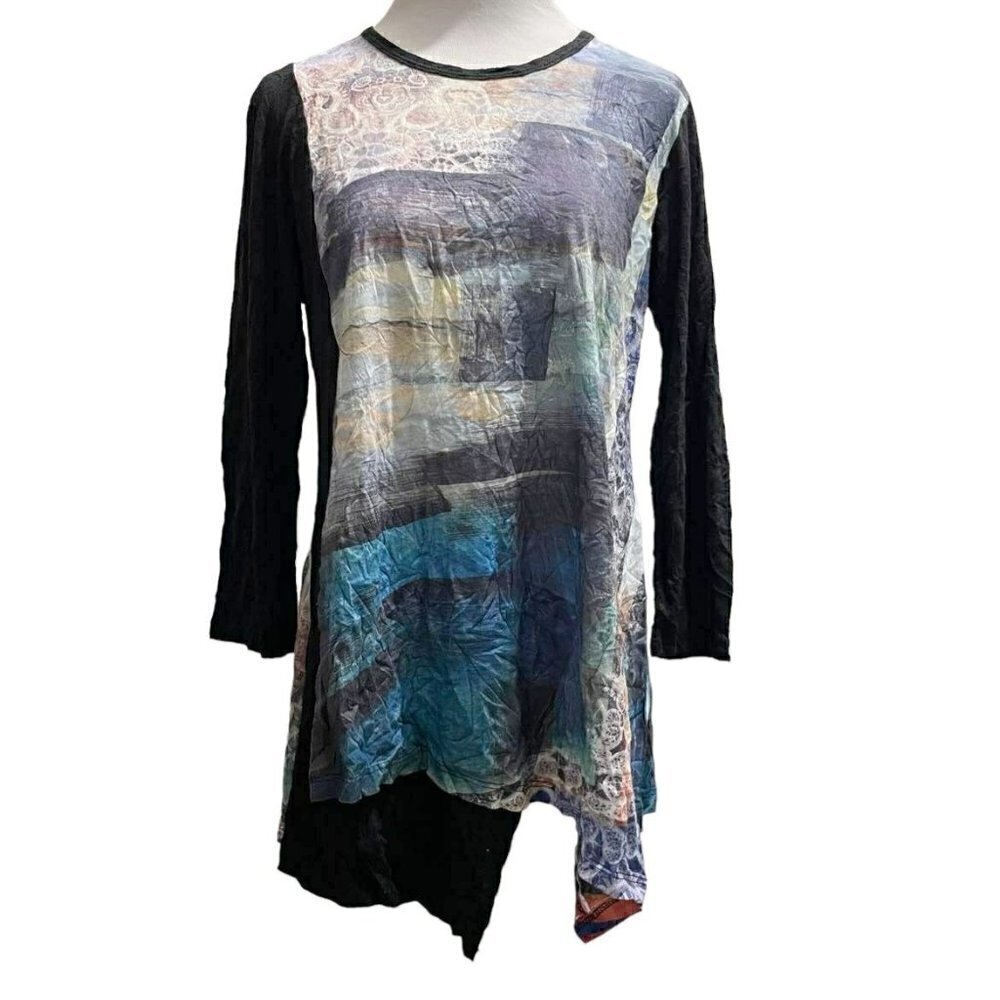 Jess & Jane Size Small  Top Blouse Abstract Wearable Art Lagenlook Boho